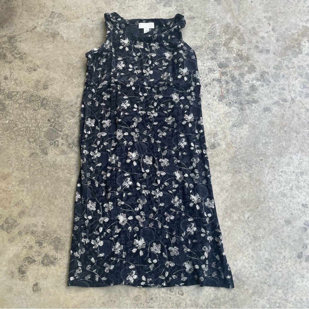 VTG 90's Whimsigoth Norton McNaughton Black Cream Floral Sleeveless Dress XL